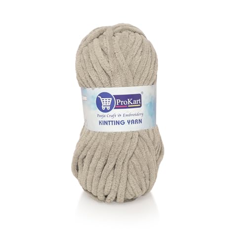 Image of ProKart Premium Blankie Wool, Plush & Cuddly, Chenille Yarn Supersoft Hand Knitting Wool Ball | Blanket Thick /Mottu Yarn Ball Suitable for Hand Knitting and Crocheting (Light Mud, 100gms x 4 Pack)