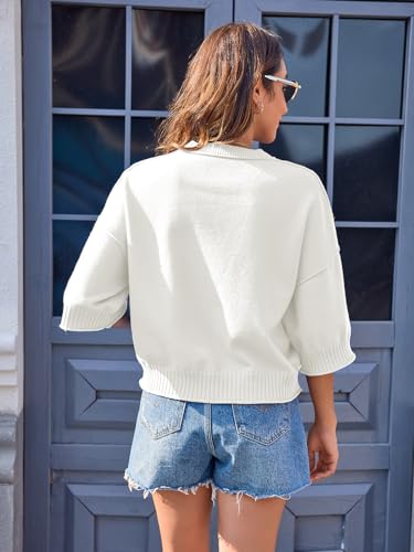 Image of Women's Short Sleeve Cropped Sweaters 2025 Summer Oversized Loose Fit Drop Shoulder Casual Sweater Tops