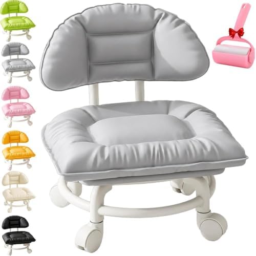 HGwez Rolling Low Stool with Backrest, Heavy Duty 360° Swivel Work Seat