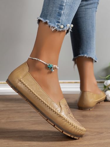 Image of Loafers for Women Leather Business Casual Shoes Comfortable Lightweight Penny Loafers Slip On Work Flats Moccasins Driving Boat Shoes