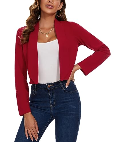 MINTLIMIT Womens Cropped Blazer Open Front Long Sleeve Shawl Lapel Casual Work Office Suit Blazer Jacket Tailored Outfit4