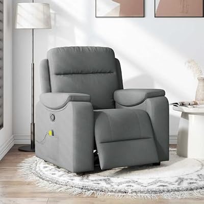 UBVNFGMK Manual Reclining Massage Chair Dark Grey Fabric, 135 Degree Tilt Recliner Armchair with 6 Massage Points, Vibration Chair with Side Pocket, Wood and Metal Frame for Living Room