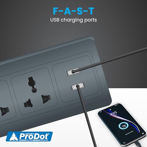 Image of Prodot 3 Universal Sockets with 2 USB Ports Surge Protector I 5m Heavy-Duty Copper Cord | Up to 2500W (250V~10A) I Automatic Overload Protection I Shock-Proof ABS Body I Home, Office & Travel Use