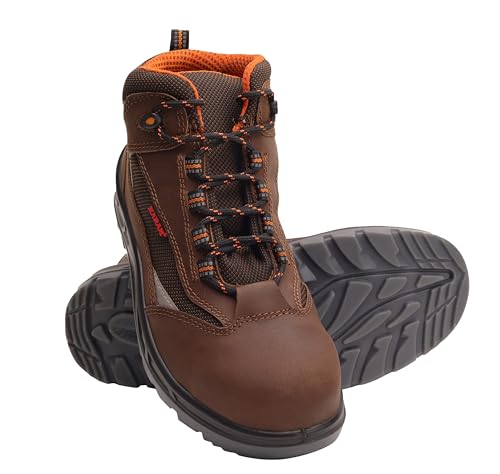 Image of Karam FS65 Brown Leather Safety Shoes for Men with Orange Lining | Double Density with Steel Toe | Antistatic, Antislip, Oil & Heat Resistant