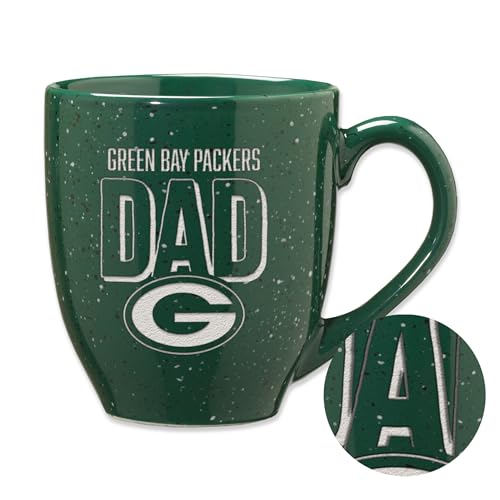 Rico Industries NFL Football Green Bay Packers Dad Green 16 oz Team Color Laser Engraved Speckled Ceramic Coffee Mug