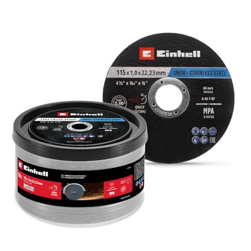 Original Einhell Trennscheiben Metall, 50-tlg., Ø 115 mm in Dose (Schnelles Trennen, Metallverarbeitung, Leichter Schnitt, MPA-zertifiziert, Markenunabhängig)