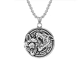 RASPIO Two Headed Wolf Necklace, Stainless Steel Chain Necklace, Viking Animal Fantasy, Jewelry Gift for Men Women