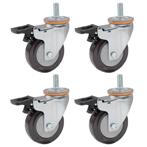 Ruedas para Silla de Oficina, Ruedas giratorias de Goma para Muebles con Frenos, Pernos M14/M16, Capacidad de Carga 300 kg, Juego de 4