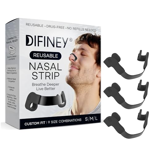Difiney Reusable Nasal Strips for Breathing: Snoring Support, Max Strength Internal Nasal Opener, No Sticky Pads, Nose Strips Alternative, Bend-to-Fit Steel Bridge Nasal Dilators for Sleep
