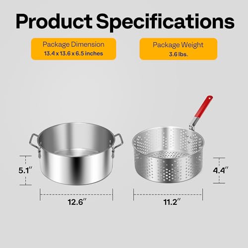 image for VIVOHOME 10L Aluminum Fish Fryer Pot with 6.7L Basket, Deep Fryer with