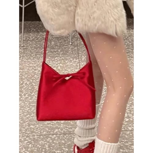 Bow Purse Retro Bow Shoulder Bag with Bowknot Cute Y2K Medium Vegan Leather Handbag Trendy Gift for Women3