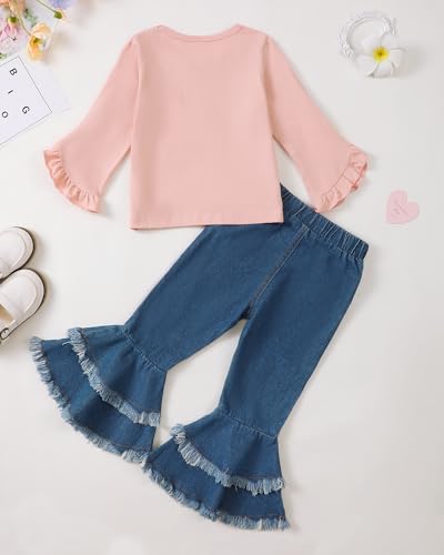 Image of Little Girls Clothes Kids Fall Winter Outfits Pant Set for Girl Age 4-8 | Girls Fall Winter Clothes, 2 Peices, Long Sleeve Shirt, Cute Clothing, Gifts, Family Photos, School, Christmas, Cotton Blend