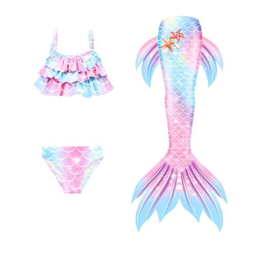 Catálogo de Cola de Sirena Walmart Top 5. 43 Colas de Sirena para Niñas Nadando, Traje de BañO 3 Piezas para Niños, Traje Baño Sirena Bikini, Conjunto Cola Pez, Ropa Cosplay LL6-Multicolor 8 Años