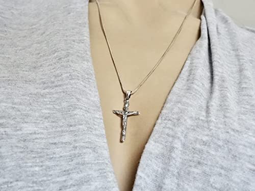Cross Pendant Jesus Christ Crucifix Sterling Silver 925 Wood Textured Religious Unisex Jewelry #TOP6