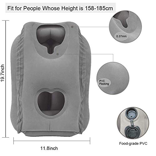 JYSW Inflatable Travel Pillow, Portable Airplane Pillow Multifunctional Neck and Head Support Lap Pillow for Airplanes Trains Buses and Office Napping (Gray)