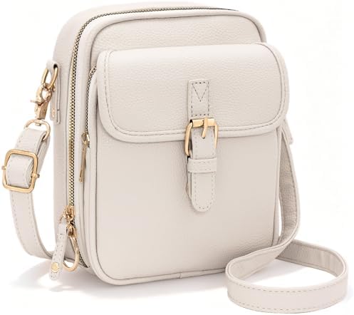 Toptime Small Crossbody Bags for Women, Vegan Leather Messenger Bag Anti-theif, 10 Card Slots Cell Phone Purse with Crossbody Strap, Triple Compartments White Shoulder Bag for Travel Shopping Dating