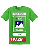 Gildan Custom T-Shirts - Personalized Unisex Crewneck Tee Shirt, Electric Green - Customize Your Image, Text & Photo - Men Women Adult - Large