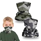 TuXCen Kids Camo Gaiter for Girls Boys Youth Adult Face Masks Gator Cooling Bandana Balaclava UV Protection Weather protection (Kids Silk Green-Black)