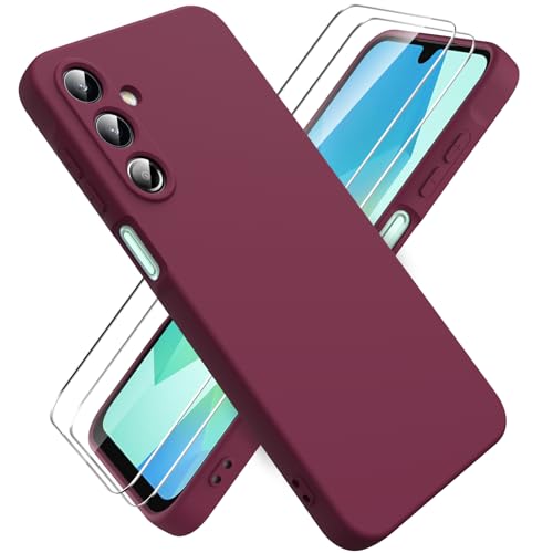 Ikziwreo Funda para Samsung Galaxy A16 4G/5G, con 2 Pack Protector de Pantalla de Vidrio Templado, Carcasa de Silicona Suave, Case de Goma a Prueba de Choques a los Arañazos - Burdeos