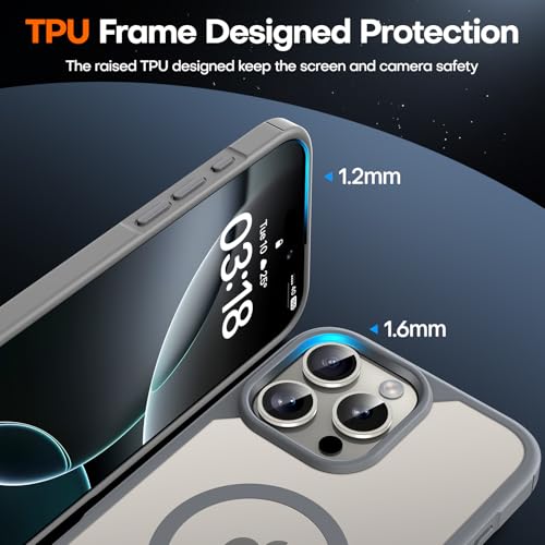 Image of TAURI TPU+PC For iPhone 16 Pro Case 6.3 inch, Compatible With Magsafe, Military-Grade Protection, [Anti-Yellowing] Shockproof Case Transparent Back Magnetic Phone Cover-Titanium