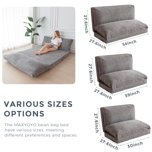 Image of MAXYOYO Folding Sofa Bed, Floor Sofa Convertible Chair with Washable Cover, Floor Couch Lounge Bean Bag Chair Bed for Living Room, Grey, 30x91 Inch