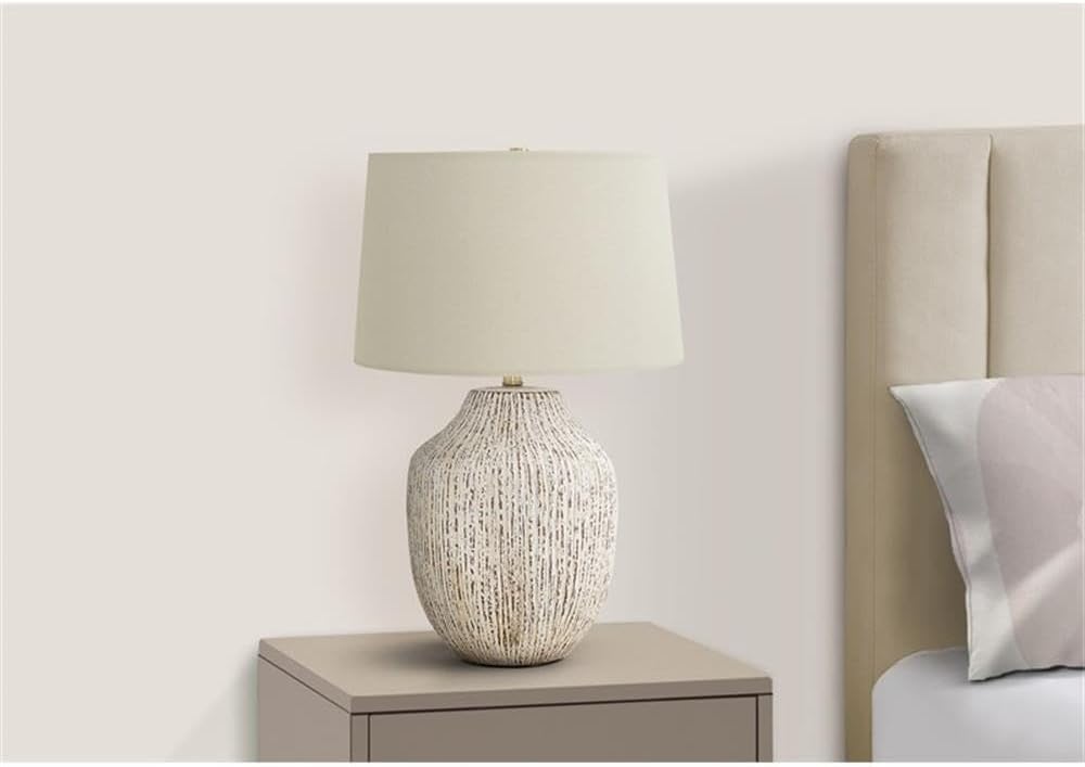 Pemberly Row 26" Ceramic Table Lamp, Vase Shape Base in Textured Cream, Ivory Drum Shade, 3-Way Switch, Gold Finial, Transitional Style for Living Room, Bedroom, or Home Office