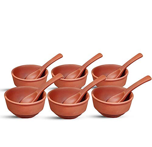 ELEGANT CASA Modern Soup Bowl with a Spoon - 0.20 L, Set of 6 Bowls and 6 Spoons, Colour Brown