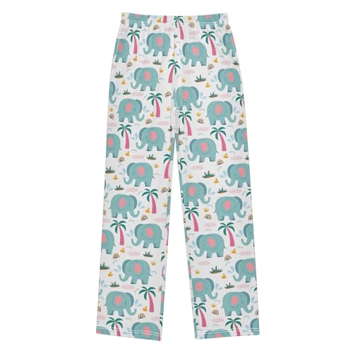 Elephant Rainbow Tree Boys Long Pants Soft Trousers Elastic Waist Kids Lounge Bottoms with Pockets S-XL
