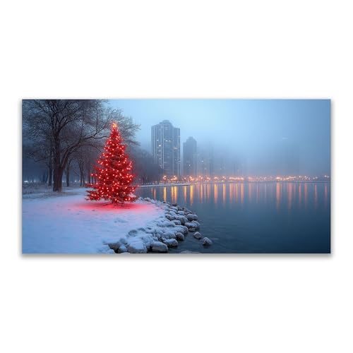 Tableau Hiver Sapins de Noël Rouge 50x100cm Impression sur Toile Moderne