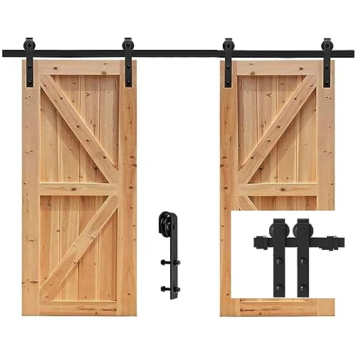 Kit de quincaillerie pour porte de grange coulissante double Betens noire de 1,8 m avec rail à roulettes pour placard, penderie, kit de rail de porte...