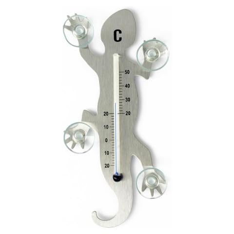HAB & GUT -TG001 - STEEL- Gecko, Lizzard Window Garden Thermometer - 14cm stainless steel with 4 suction cups, indoor - outdoor Cover
