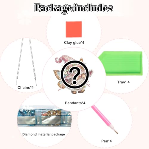 Image of 4 Pack DIY Diamond Painting Hanging Ornaments, Random Assorted Crystal Diamond Art Pendant Kit for Window and Home Decoration