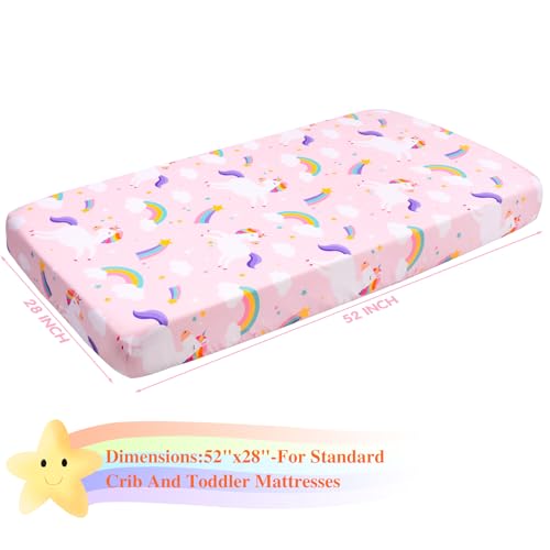 Image of UOMNY Crib Sheet for Girls Unicorn Fitted Baby Crib Sheets for Standard Crib Mattresses Soft Toddler Bed Sheet Pink 28x52 Inch