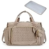 QualfsTerric Nappy Diaper Bag Multifunctional Mommy Large Capacity Tote with Pacifier Case Waterproof Baby Changing Bags for Maternity, Baby Changing, Travel, Beach (Brown)
