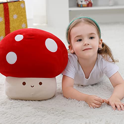 Image of WeBingo Mushroom Plush Pillow, 9 in Cute Mushroom Decor Stuffed Animal Toy | Giant Soft Stuffy for Girl Boy Adult Birthday Christmas Valentine's Day Gifts