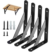 Shelf Brackets 4 Pcs Heavy Duty Triangle Shelf Brackets 6 in X 4 in Metal Shelf Support Angle Brackets Black Wall Shelf Brackets with Screws for Shelves Support DIY