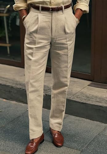 Men's Lightweight Linen Blend Dress Pants Casual Summer Beach Wedding Trousers2