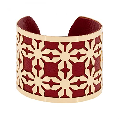 Mes-bijoux.fr Bracelet Manchette REYKIAVIK Finition dorée Simili Cuir Rouge Cover