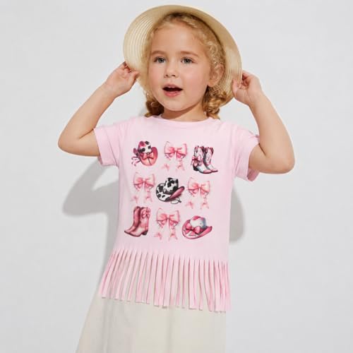 Image of Girls Western Shirt Cowgirls Embroidered Country Concert T Shirt Graphic Horseback Rider Tassel Fringe Tee Tops