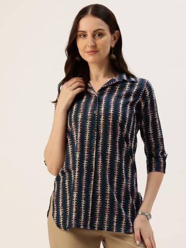 Image of feranoid Classic Collared Cotton Shirt with 3 /4 Sleeve for a Timeless Casual Look