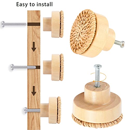 Etiuc 6 Pack Boho Rattan Dresser Knobs Wood Drawer Knobs Handmade Woven Boho Wicker Knobs For Cabinets Dresser Handles Hardware Pulls Kitchen Cabinet Knobs Boho Wood Furniture Knobs (Rattan) #TOP2