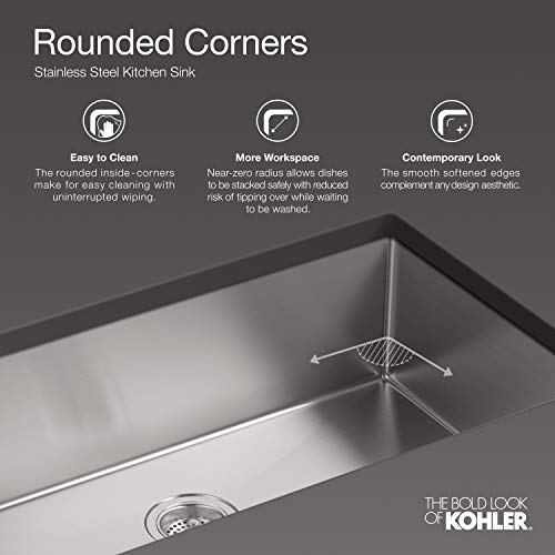 KOHLER K-5283-NA Strive 35-Inch x 18-5/16-Inch Undermount Extra-Large SingleBowl Kitchen Sink with Basin Rack, Stainless Steel - Thumbnail 7