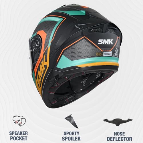 Image of SMK Typhoon RD1 ISI ECE & DOT Certified Full Face Dual Visor Helmet for Men and Women with Pinlock Fitted Clear Visor and Inner Sun Visor ( MATT Black - MA287 - L )