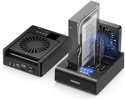 FIDECO M.2 NVMe SSD Cloner and Duplicator, 3-Bay Hard Drive Cloner Dock for M.2 NVMe SSD and 2.5"/3.5" SATA HDD, Hard Drive Reader with Foldable Cooling Fan, Ultimate Heat Dissipation, Tool-Free