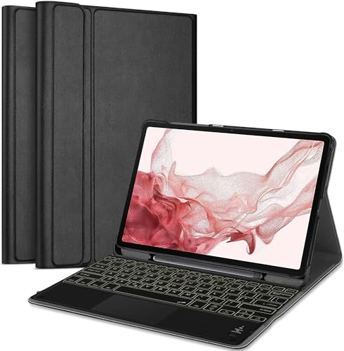 Image of HOM 3 Fold 7-Colour Backlight Detachable Wireless Bluetooth Keyboard with Trackpad /Touchpad & Tablet Cover Case for Samsung Galaxy Tab S10 Lite 10.9 inch /S9 FE 10.9 inch /S9 11 inch / S10 FE 10.9 inch / S11 11 inch inch