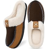 Homitem Men's Memory Foam Slippers, Fuzzy Wool-Like Plush Fleece Lined House Shoes, Anti-Skid Rubber Sole Indoor/Outdoor Slippers (Size 11-12, Coffee)