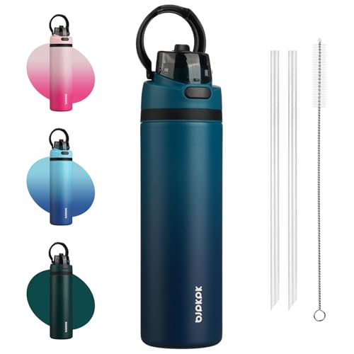 Image of BJPKPK 25oz Insulated Water Bottle with Straw Lid & Handle, Stainless Steel | Leak-Proof 2-in-1 Straw & Spout Lid, BPA-Free Vacuum Insulated Bottle Fits Cup Holders for Gym, Office, Travel & Outdoor