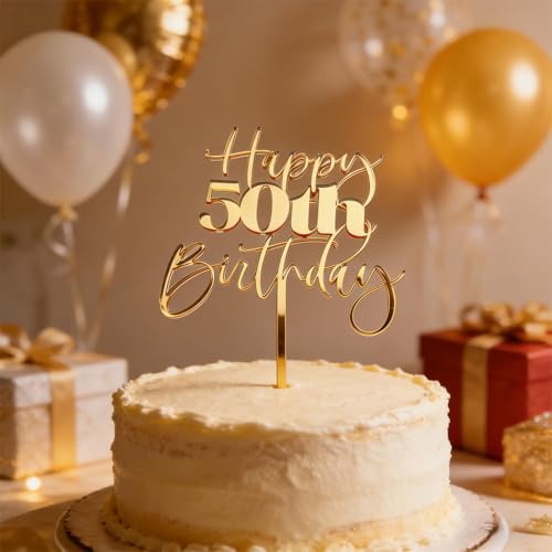 50th Birthday Cake Topper Acrylic Funny Cake Decorations with Glitter for Milestone Birthday Party Pre-Assembled Easy to Use.