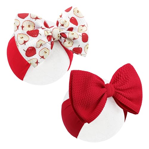 YanJie 2PCS 6’’ Apple Red Bows for Baby Girls Red Headband White Bow Infants Toddler Hair Accessories Newborn Headbands Hair Bow Baby Clothes