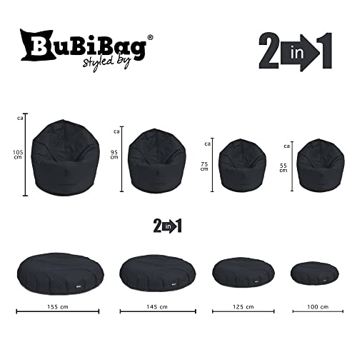 Sitzsack BuBiBag 2-in-1 Funktionen mit Füllung Sitzkissen Bodenkissen Kissen Sessel BeanBag (100cm Durchmesser anthrazit) - 4